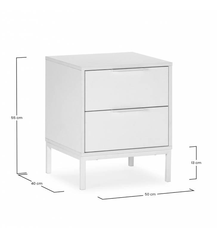 Mesita de Noche 50 cm Auran Blanca Dimensiones Top Mueble