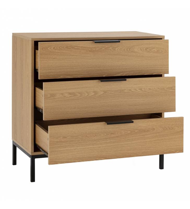 Cómoda 3 Cajones Roble Auran Top Mueble 3