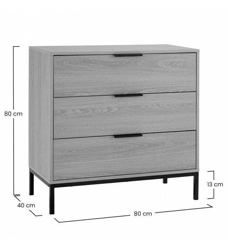 Cómoda 3 Cajones Roble Auran Dimensiones Top Mueble