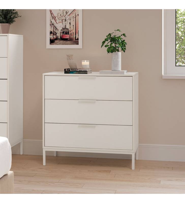 Cómoda 3 Cajones Blanca Auran Ambiente Top Mueble