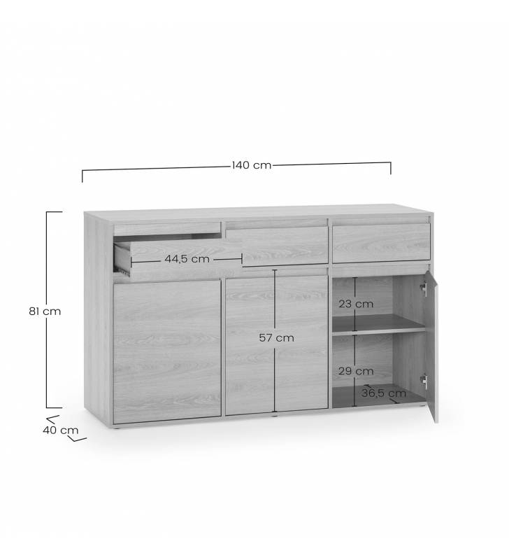 Aparador 140 cm Tora Dimensiones Top Mueble