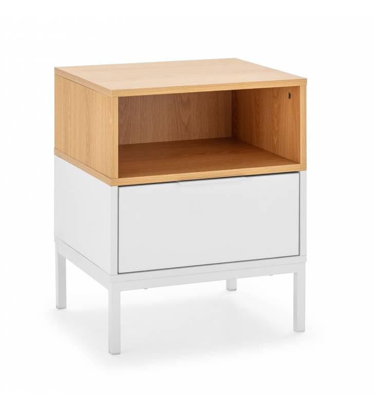 Mesita de Noche 45 cm Blanco Roble Candy Top Mueble