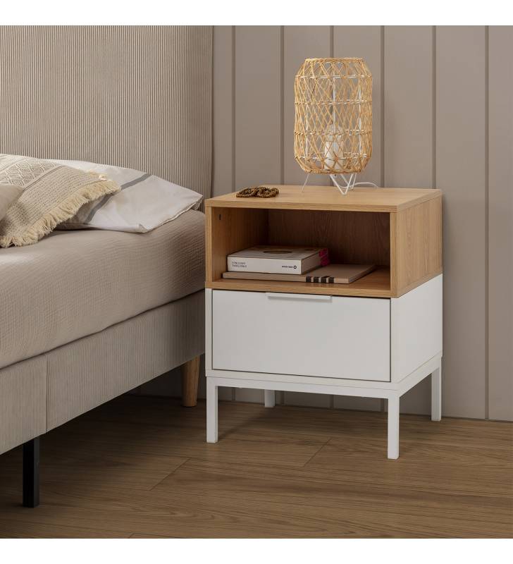 Mesita de Noche 45 cm Blanco Roble Candy Ambiente Top Mueble