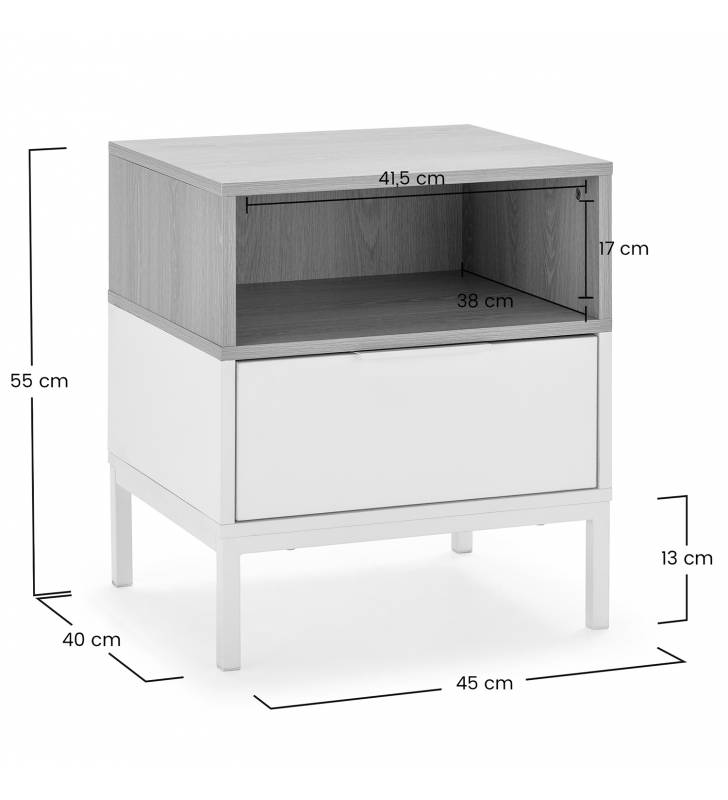 Mesita de Noche 45 cm Blanco Roble Candy Dimensiones Top Mueble