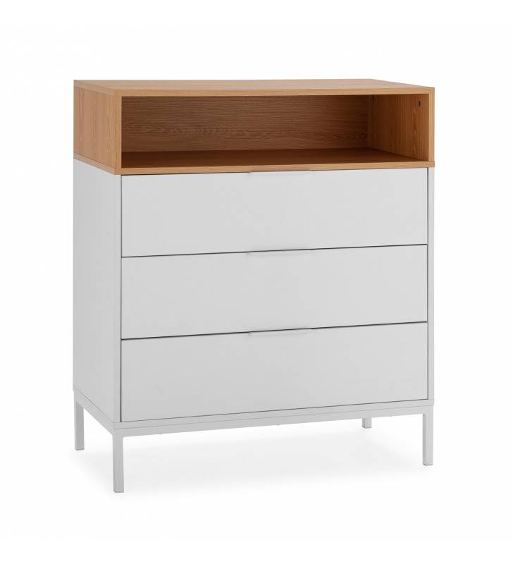 Comoda 3 Cajones Blanco Roble Candy Top Mueble