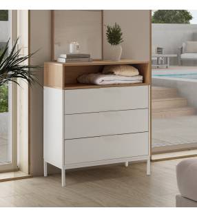 Comoda 3 Cajones Blanco Roble Candy Ambiente Top Mueble