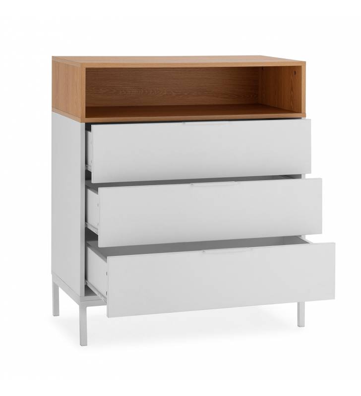 Comoda 3 Cajones Blanco Roble Candy Top Mueble 3