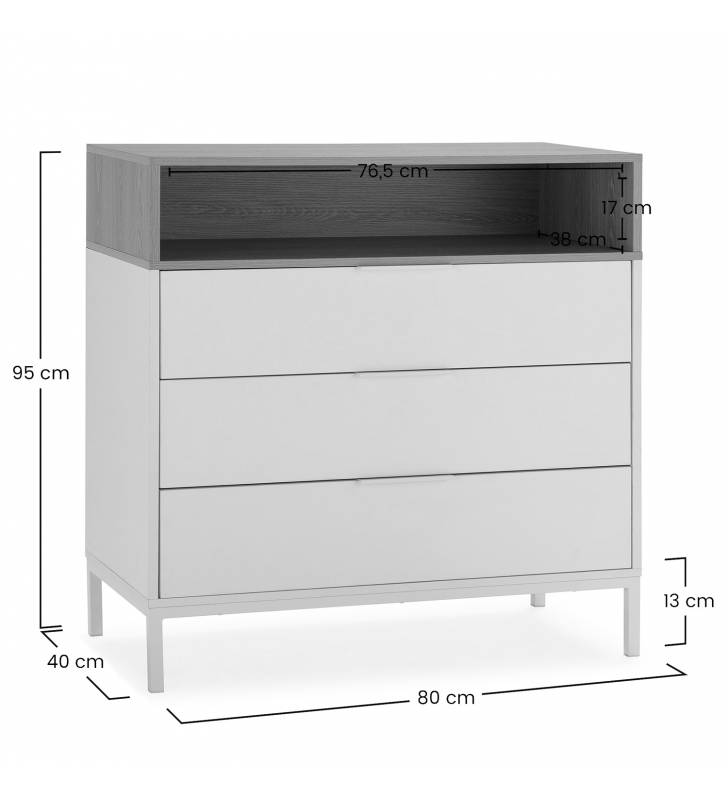 Comoda 3 Cajones Blanco Roble Candy Dimensiones Top Mueble
