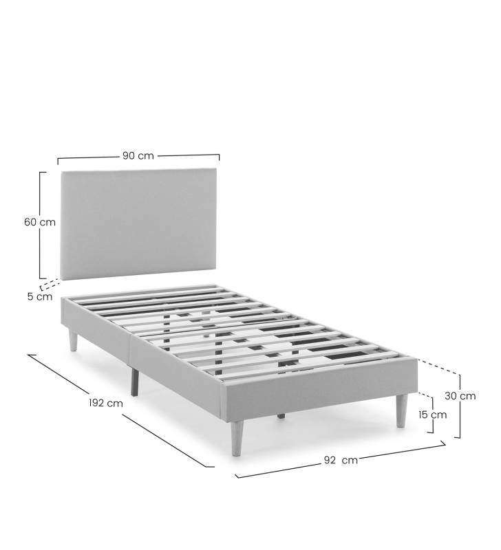 Pack Base Tapizada + Cabezal Andrea Gris Claro 90x190 Top Mueble