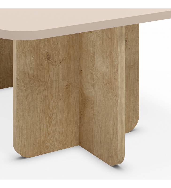 Mesa de centro rectangular Crema Roble Cindy Detalle Top Mueble