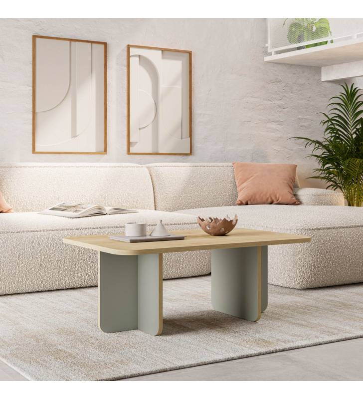 Mesa de Centro Rectangular Roble Verde Cindy Ambiente Top Mueble