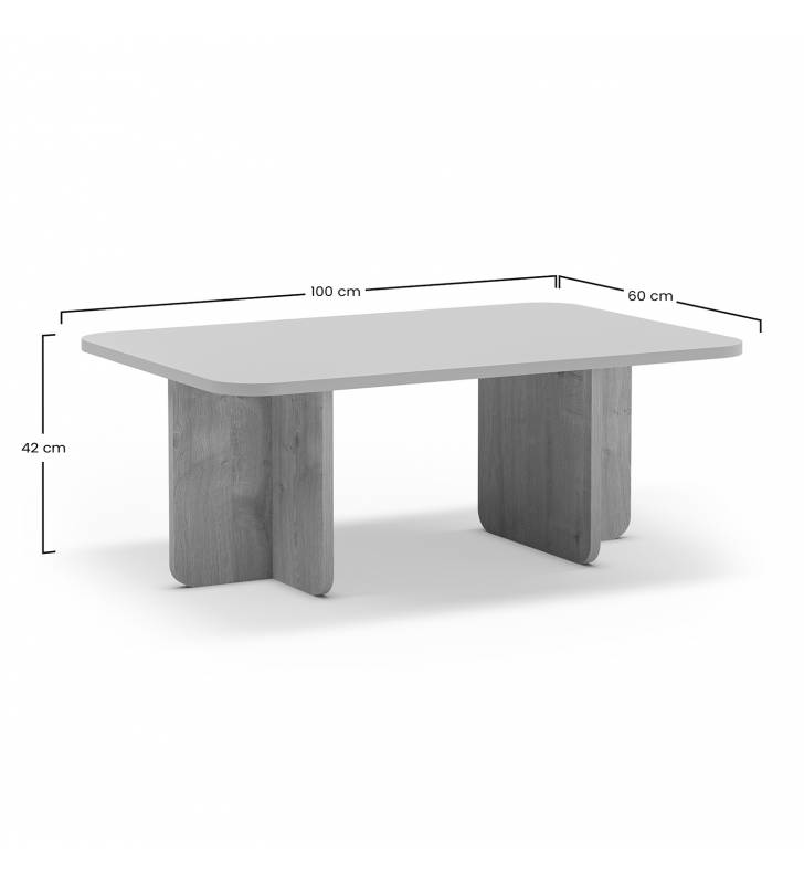 Mesa de centro rectangular Crema Roble Cindy Dimensiones Top Mueble