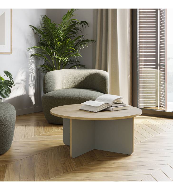 Mesa de Centro Redonda Roble/Verde Cindy Ambiente Top Mueble