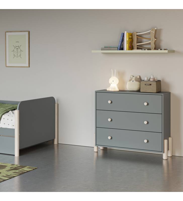Cómoda Juvenil 3 Cajones Verde Evonne Ambiente Top Mueble