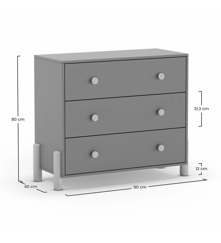 Cómoda Juvenil 3 Cajones Verde Evonne Dimensiones Top Mueble