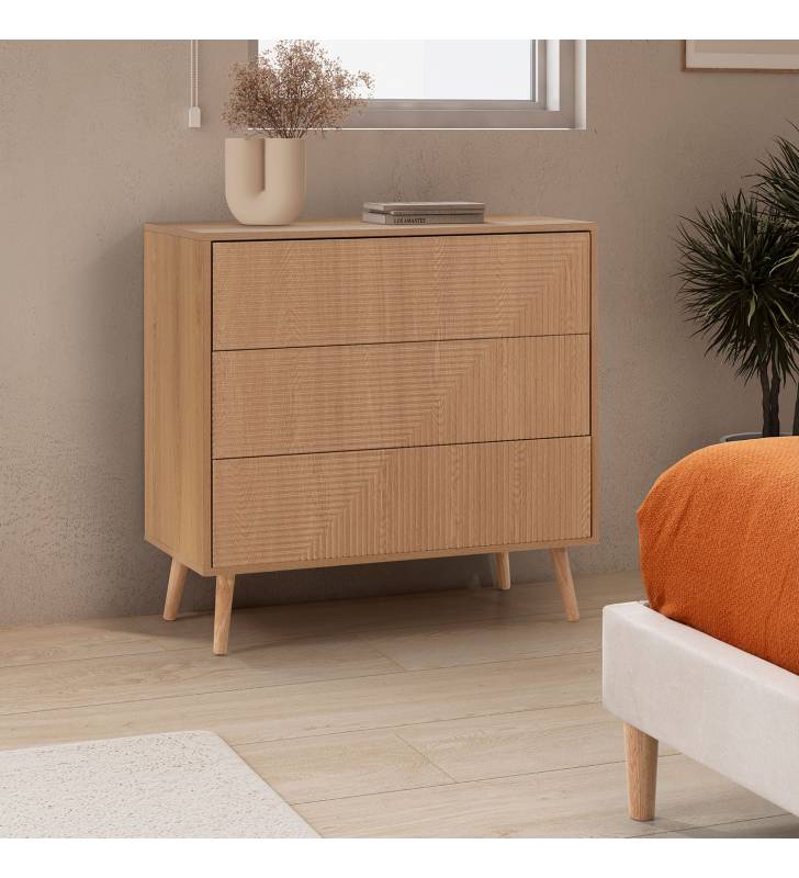 Cómoda 3 Cajones Roble Louise Ambiente Top Mueble
