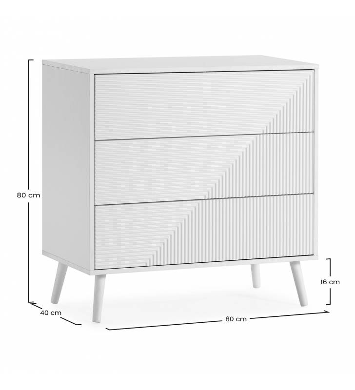 Cómoda 3 Cajones Blanca Louise Dimensiones Top Mueble