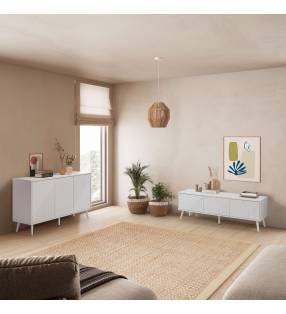 Conjunto Aparador y Mueble TV 130 cm Blanco Louise Ambiente Top Mueble