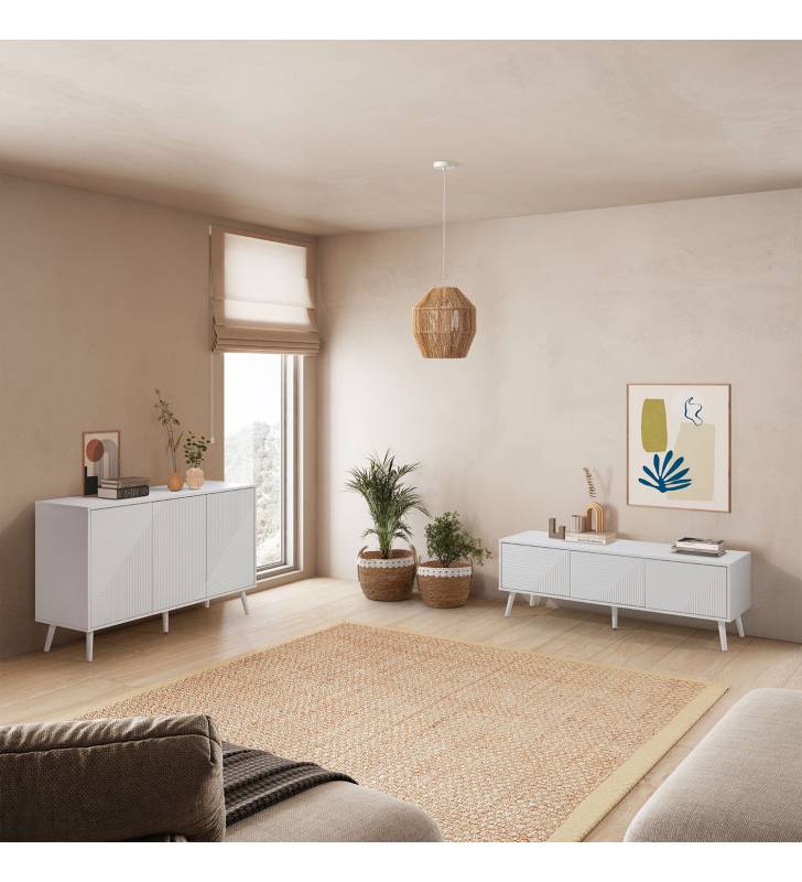 Conjunto Aparador y Mueble TV 130 cm Blanco Louise Ambiente Top Mueble