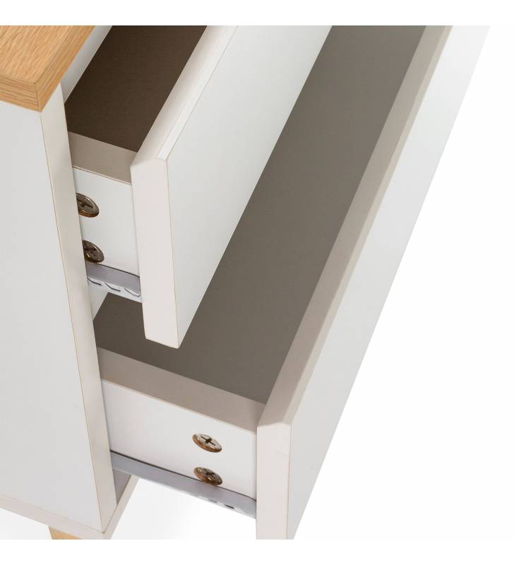 Mesita de Noche Blanca 2 Cajones  Phoebe Detalle Top Mueble