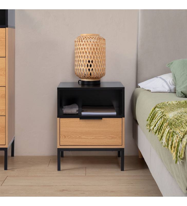 Mesita de Noche Roble Negra 45 cm Candy Ambiente Top Mueble