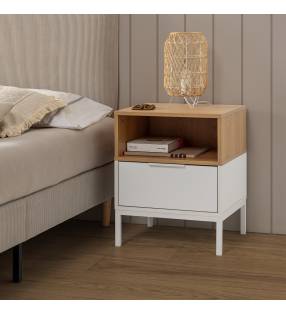 Mesita de Noche Roble Blanca 45 cm Candy Ambiente Top Mueble