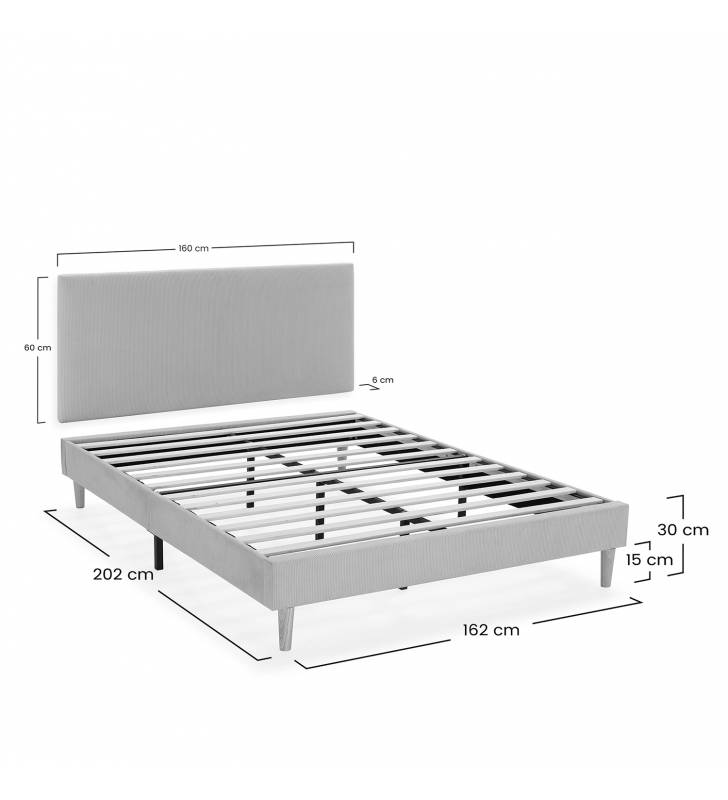 Conjunto Cabecero y Base Tapizada  160x200 Gris Olbia Dimensiones Top Mueble