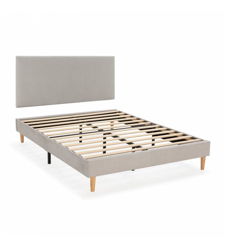 Conjunto Cabecero y Base Tapizada  Gris Olbia Top Mueble
