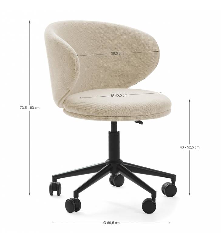 Silla Escritorio Beige con Ruedas Elora Dimensiones Top Mueble