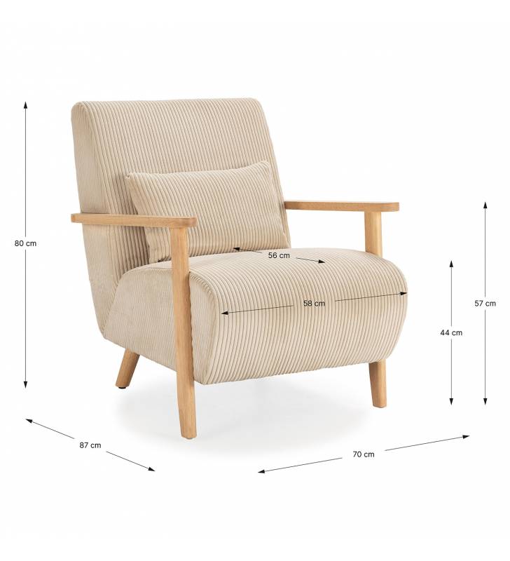 Sillón Individual Cómodo Beige Velora Dimensiones Top Mueble