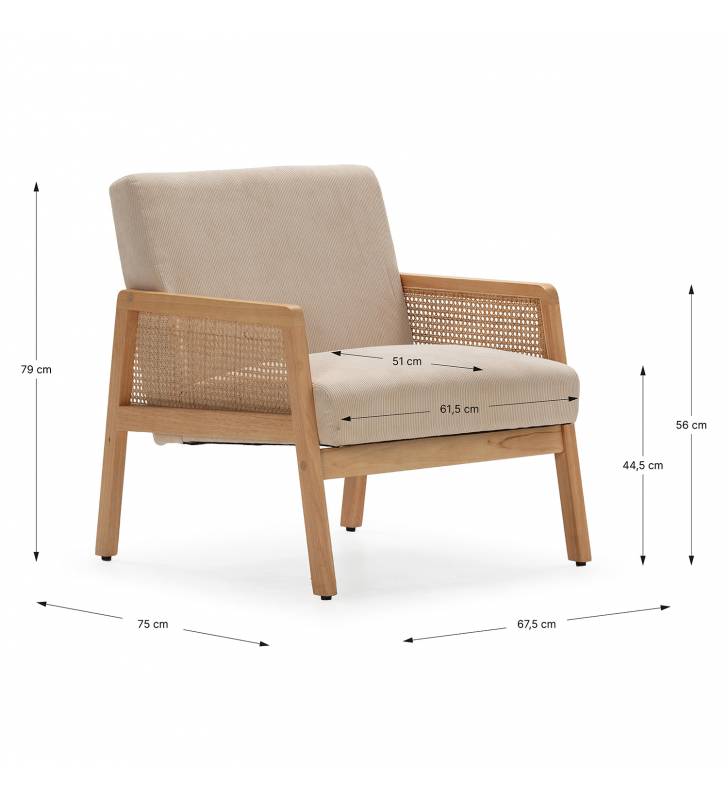 Sillón Individual Ratán Beige Livara Dimensiones Top Mueble