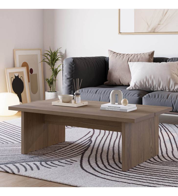 Mesa de Centro Rectangular Roble Liso Orena Ambiente Top Mueble