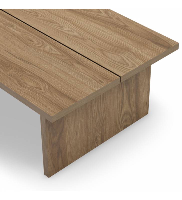 Mesa de Centro Rectangular Roble Liso Orena Detalle Top Mueble