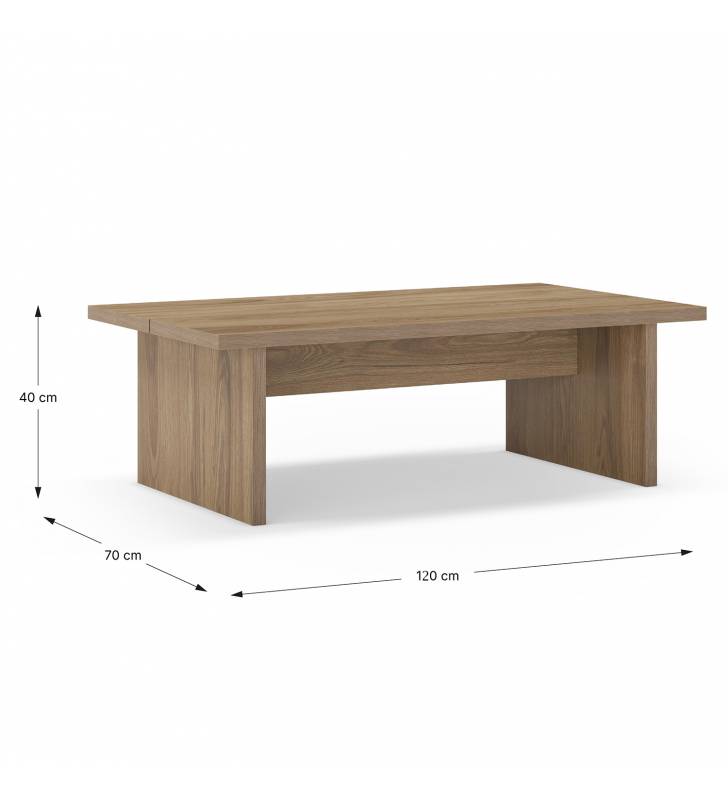 Mesa de Centro Rectangular Roble Liso Orena Dimensiones Top Mueble