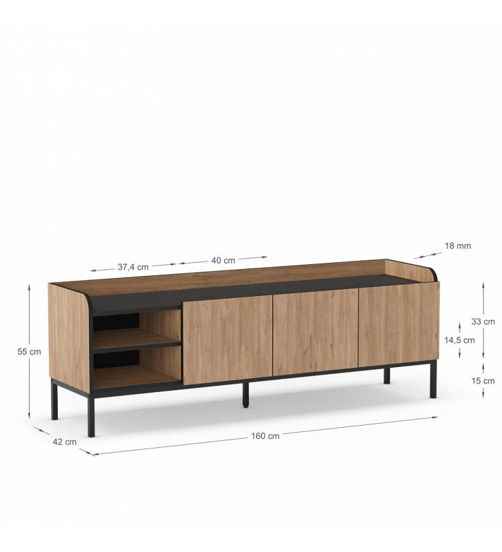 Mueble Tv 160 cm Daelia color roble Top Mueble medidas