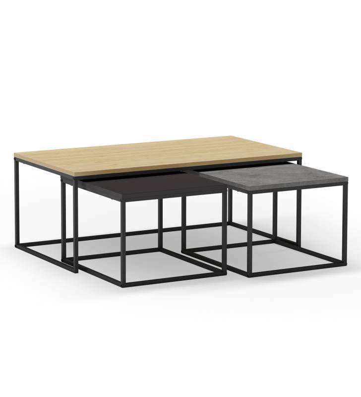 Set 3 Mesas de Centro Roble Azira Top Mueble