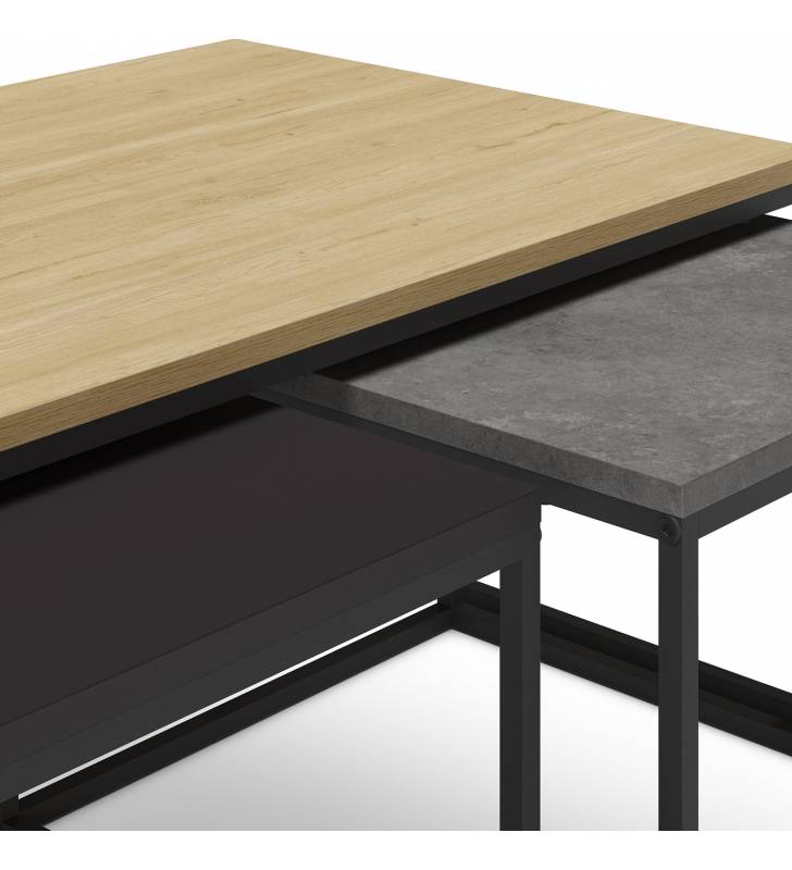 Set 3 Mesas de Centro Roble Azira Detalle Top Mueble