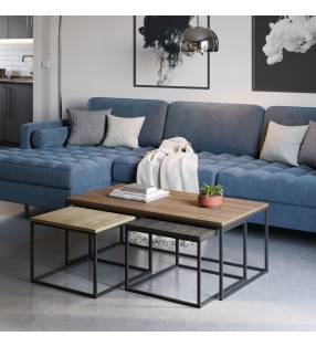 Set 3 Mesas de Centro Nogal Azira Ambiente Top Mueble
