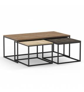 Set 3 Mesas de Centro Nogal Azira Top Mueble