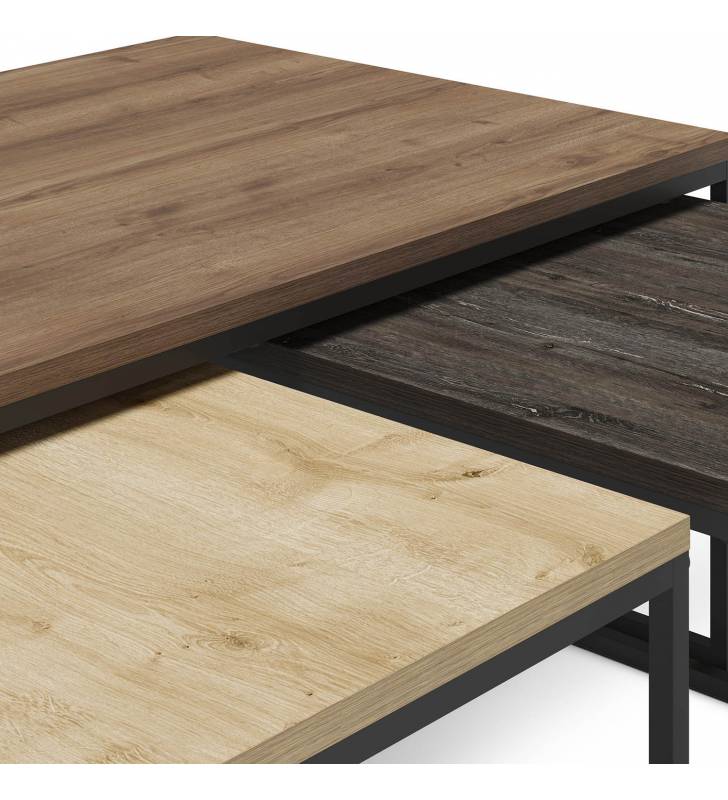 Set 3 Mesas de Centro Nogal Azira Detalle Top Mueble