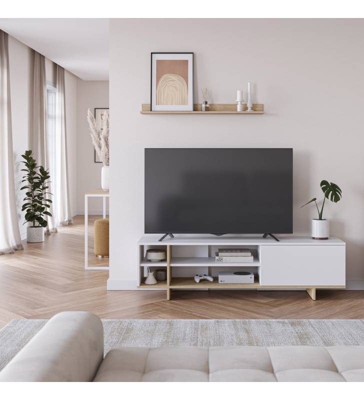 Mueble TV 160 cm Blanco Roble River Ambiente Top Mueble