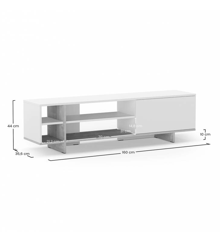 Mueble TV 160 cm Blanco Roble River Dimensiones Top Mueble