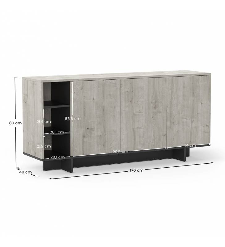 Aparador Salón 170 cm Roble Negro River Dimensiones Top Mueble