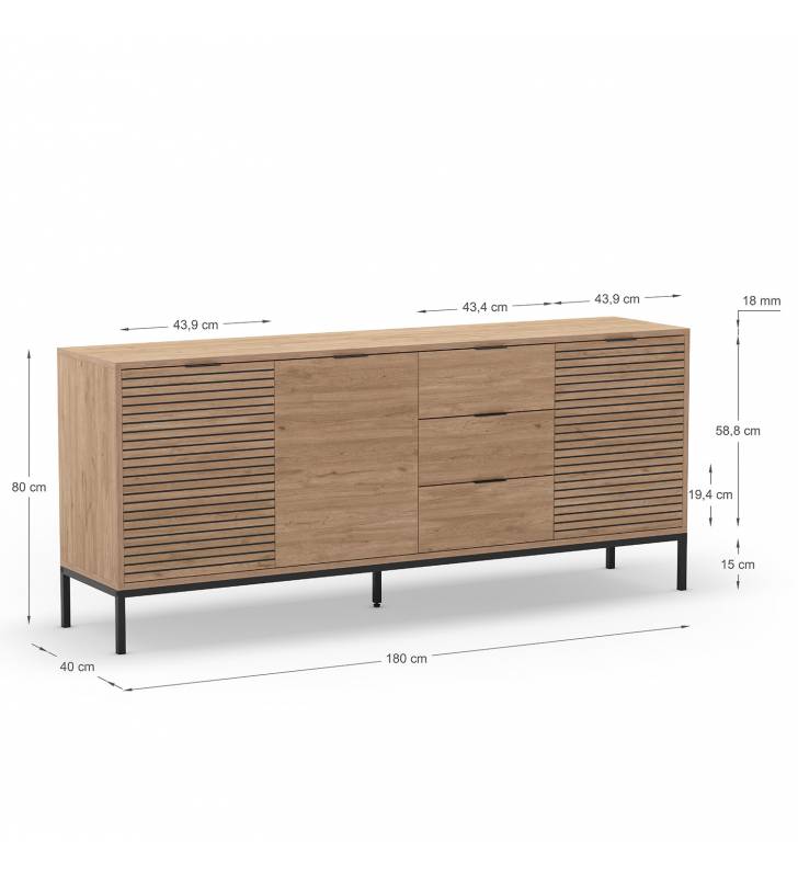 Aparador 180 cm Lyra Dimensiones Top Mueble