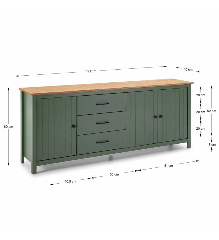 Aparador Verde Mora 3P3C Dimensiones Topmueble
