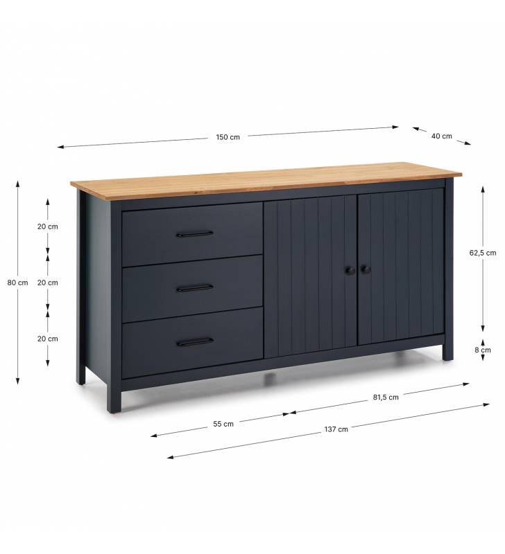 Aparador Azul Oscuro Mora 2P3C Dimensiones Topmueble