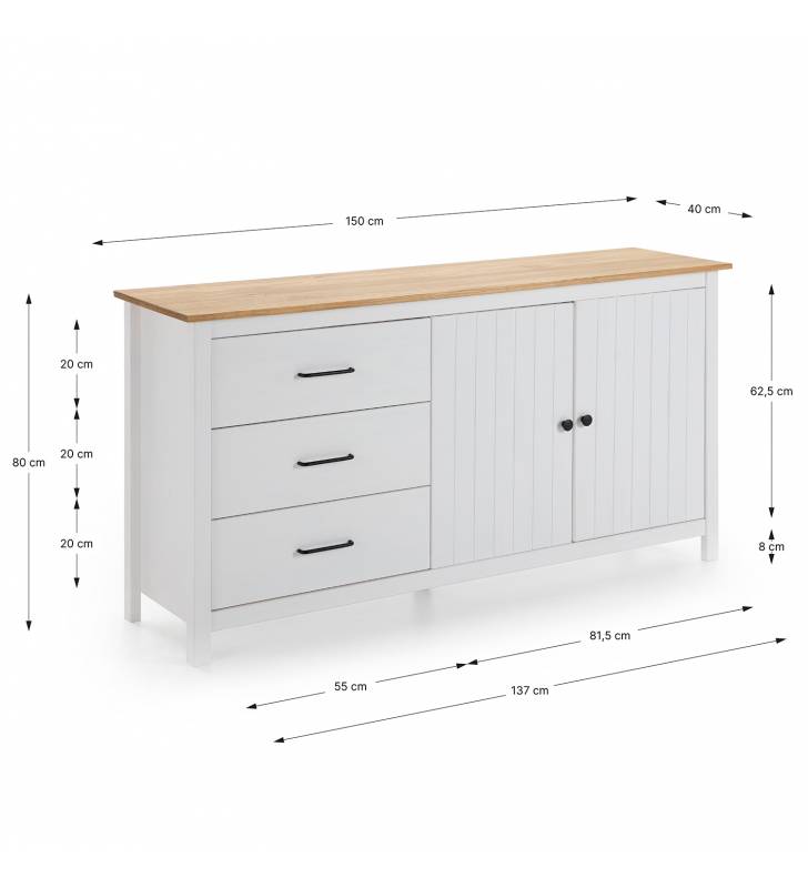 Aparador Blanco Mora 2P3C Dimensiones Topmueble