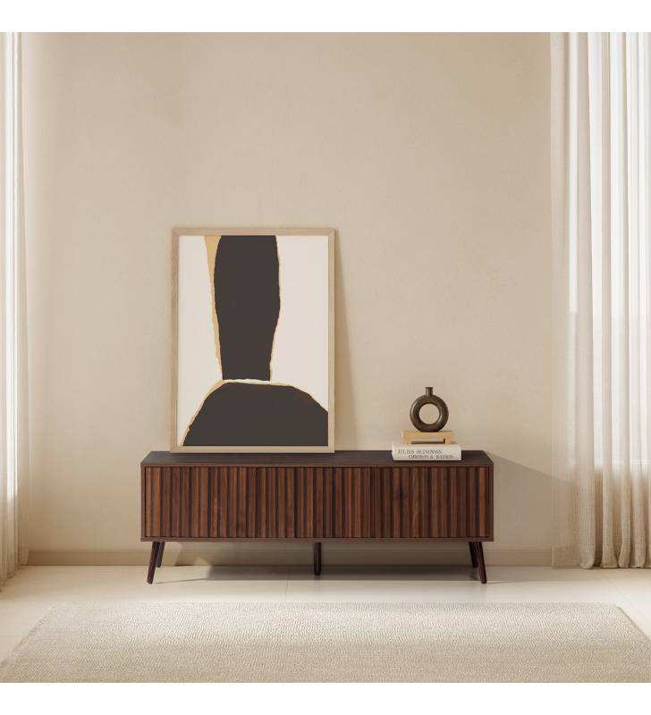 Mueble TV 130 cm Nogal 3 Puertas Layla Topmueble Ambiente