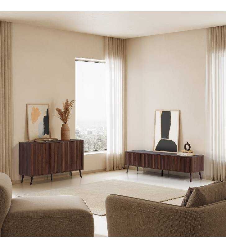 Pack Muebles de Salón Nogal 4P Layla Top Mueble Ambiente