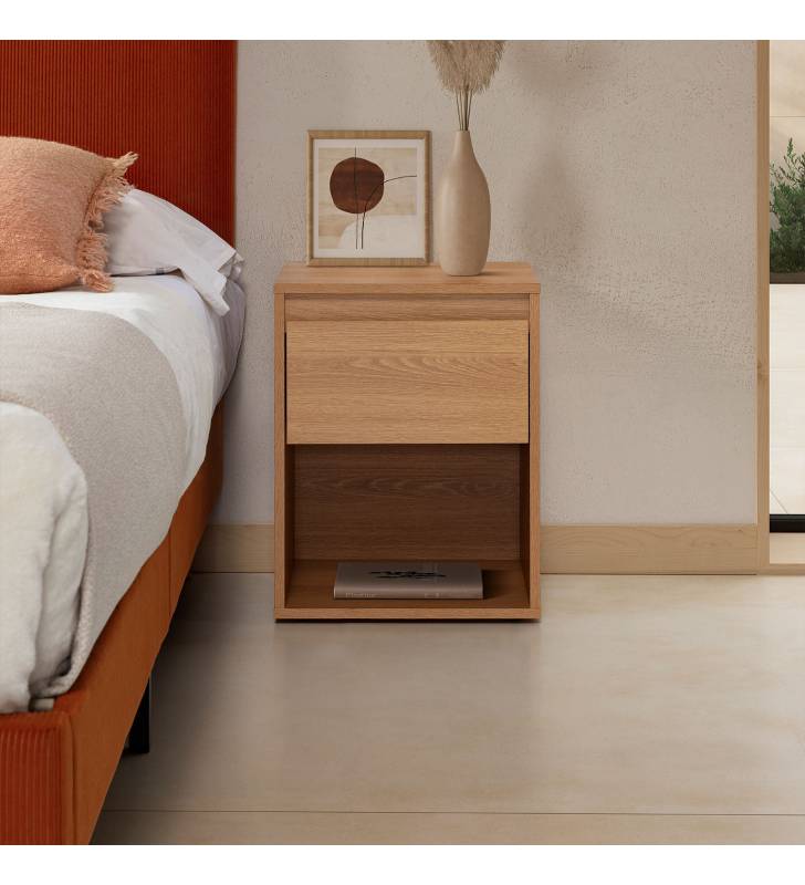 Mesita de Noche Roble Tora Top Mueble Ambiente